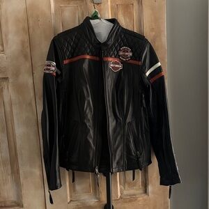 Harley-Davidson Black Leather Jacket with Orange Details